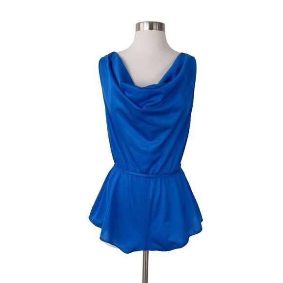 Vintage UNDERCOVER WEAR 80s Women's Blue Nylon Draped Teddy Romper Pajamas M - Picture 1 of 9
